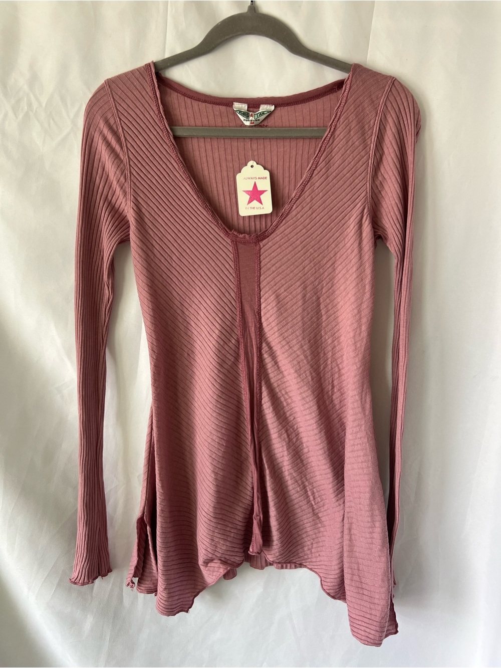 NWT Women’s HARD TAIL Pink* Y2K Ribbed Long Sleeve Tunic Top